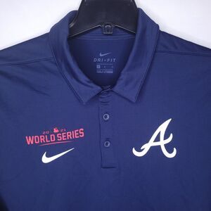 Nike Polo Shirt Mens Large Navy Dri Fit Atlanta Braves 2021 World Series